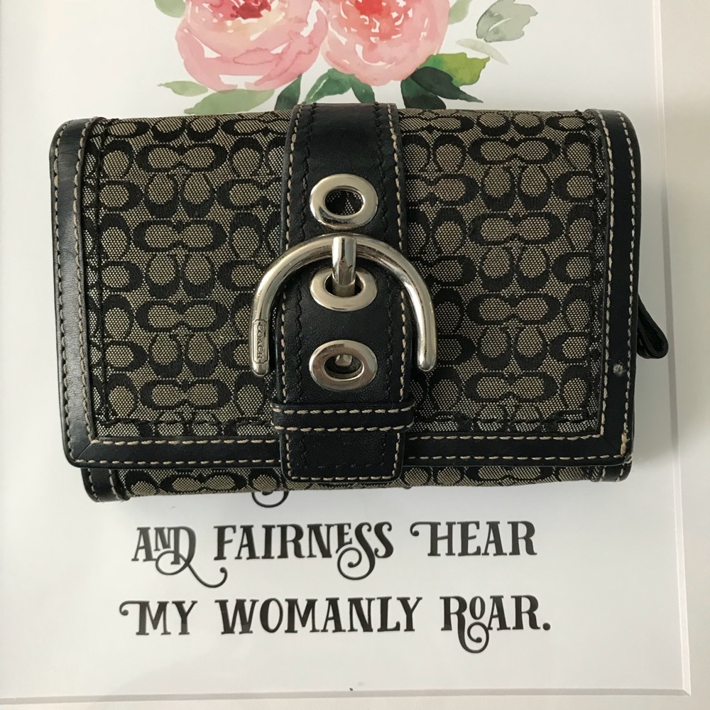 Coach Jacquard Grey/Tan & Black Logo Wallet